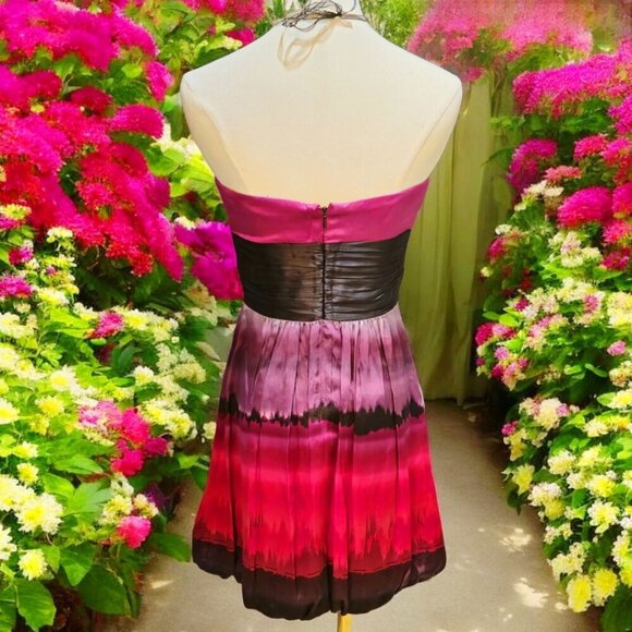 Bebe Silk Strapless Ombre Dress ✦ Pink Black Gradient Bubble Hem ✦ Sweetheart S - Picture 4 of 16